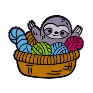 Sloth in Yarn Basket Pin